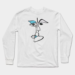 Cubist Line Art Abstract Portrait Long Sleeve T-Shirt